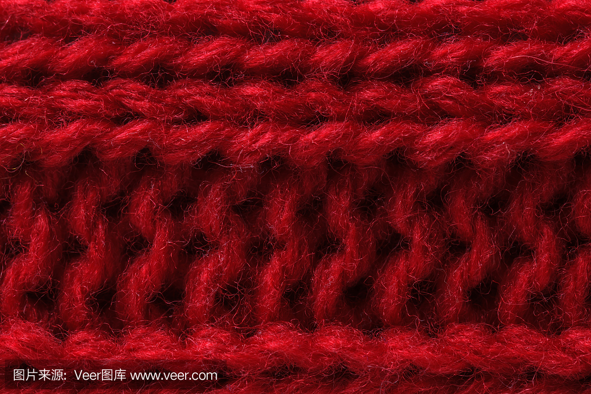 红色毛织图案的宏观视图
